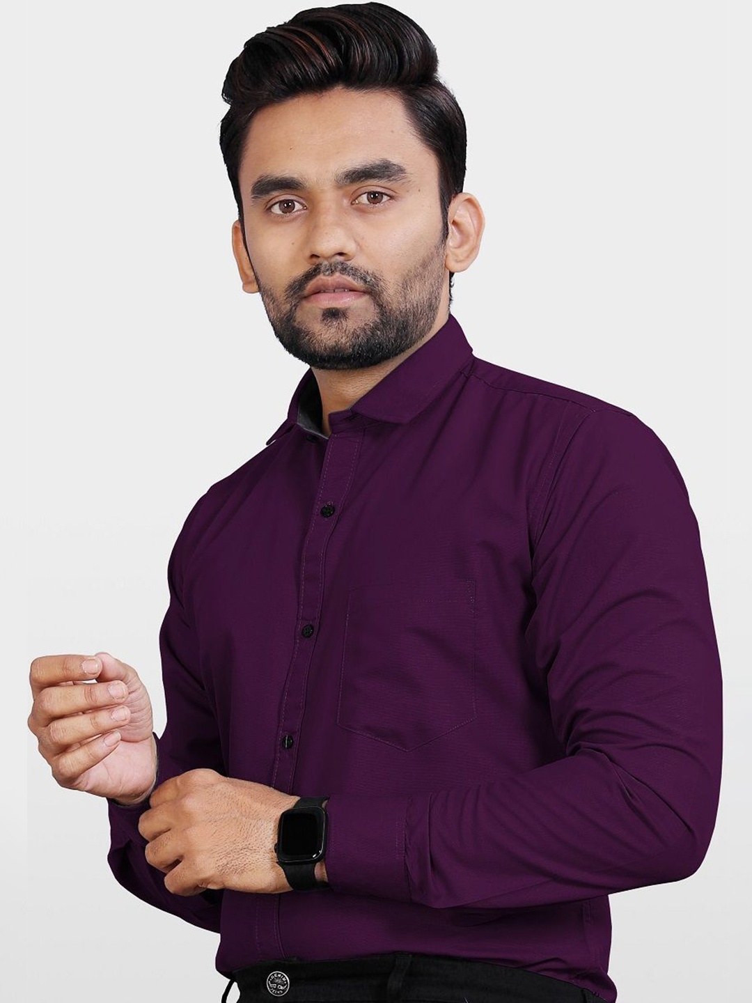 

Metronaut Men India Slim Spread Collar Solid Slim Fit Formal Shirt, Purple