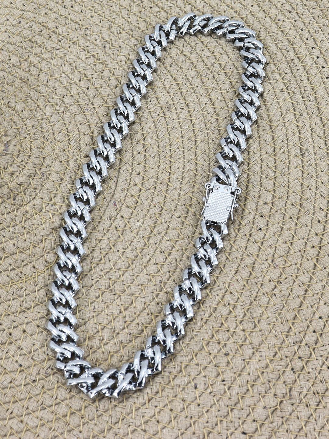 

FIMBUL Men Artificial Stones Stone Studded Chain, Silver