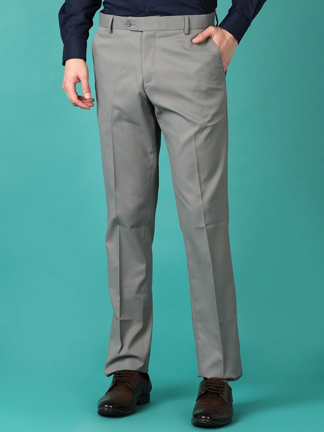 

J White by Vmart Men Cotton Slim Fit Formal Trousers, Grey