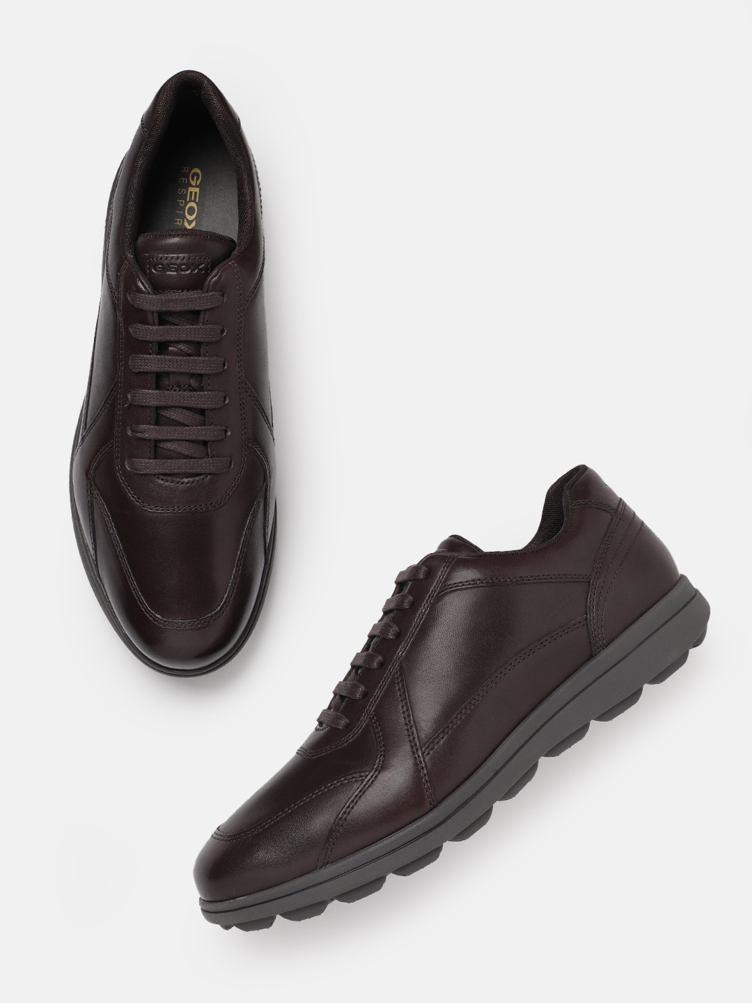 

Geox Men Leather Sneakers, Coffee brown