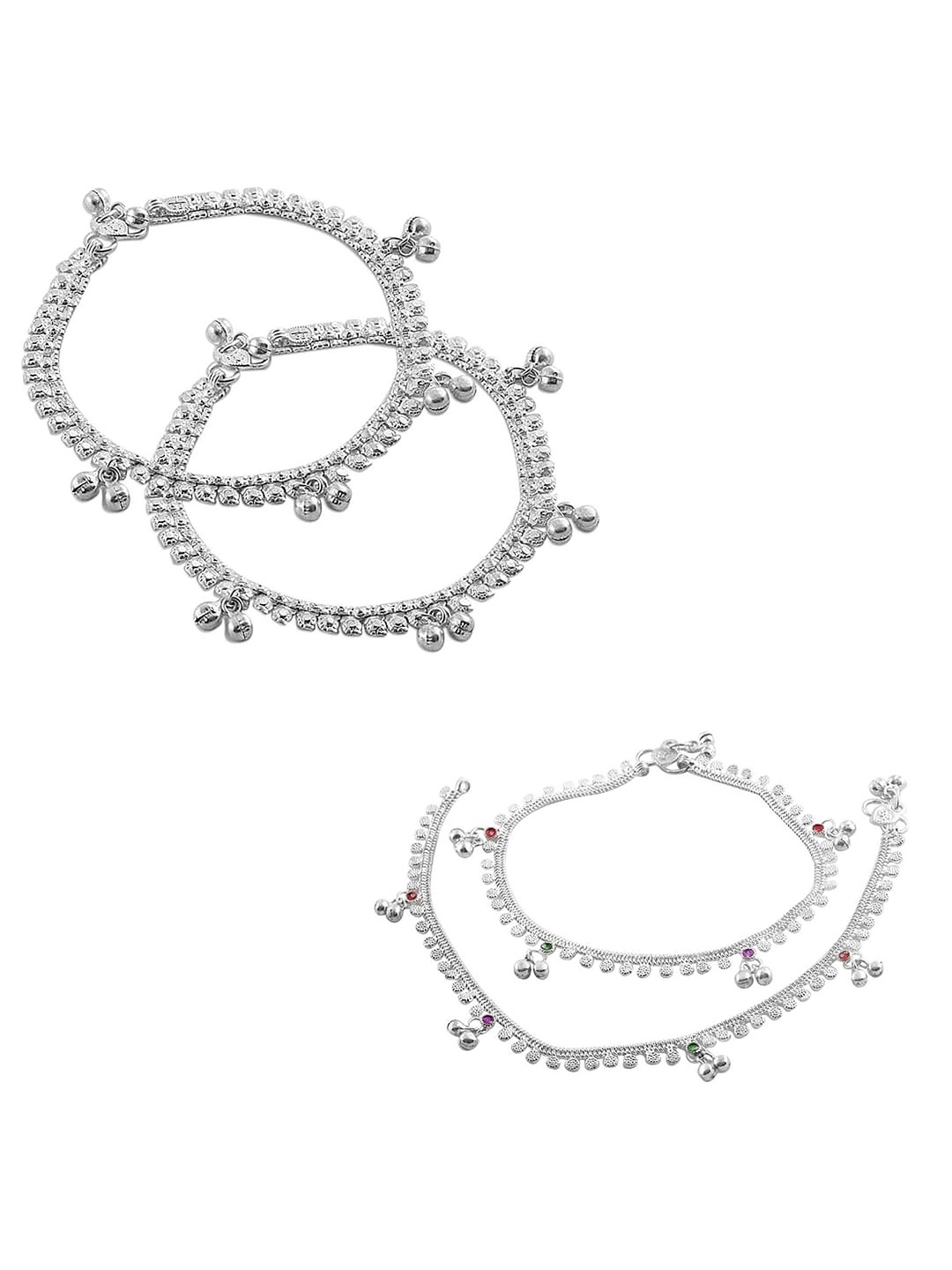 

Lila Set of 2 Silver-Plated Stone Studded Anklets