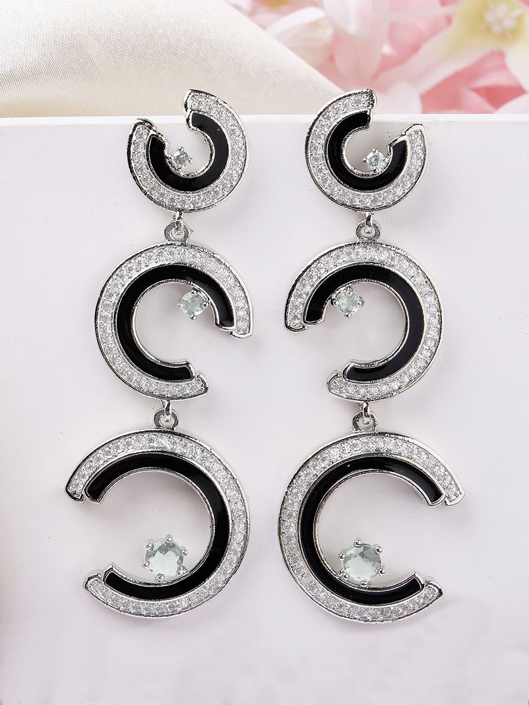 

KARATCART Silver-Plated AD Studded Contemporary Drop Earrings