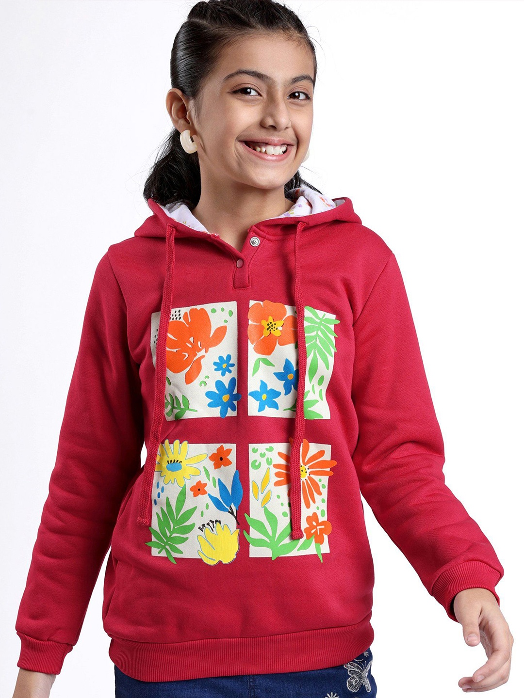 

ARIAS By LARA DUTTA Girls Cotton Graphic Printed Sweatshirt, Red