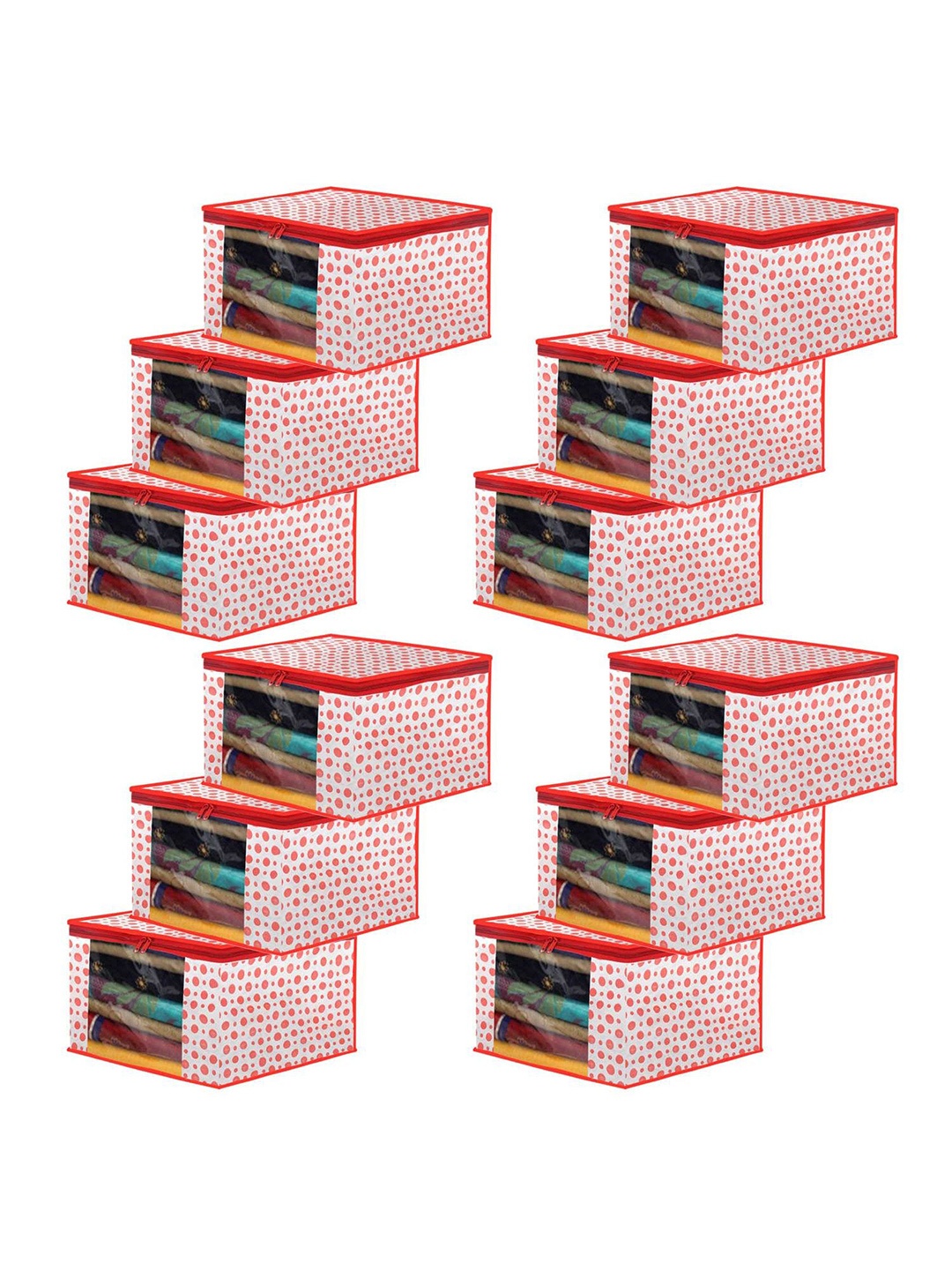 

Kuber Industries Red & White 12 Pieces Polka Dot Printed Drawer Organisers