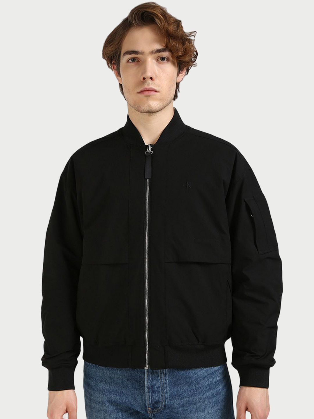 

Calvin Klein Jeans Men Stand Collar Solid Casual Bomber Jacket, Black