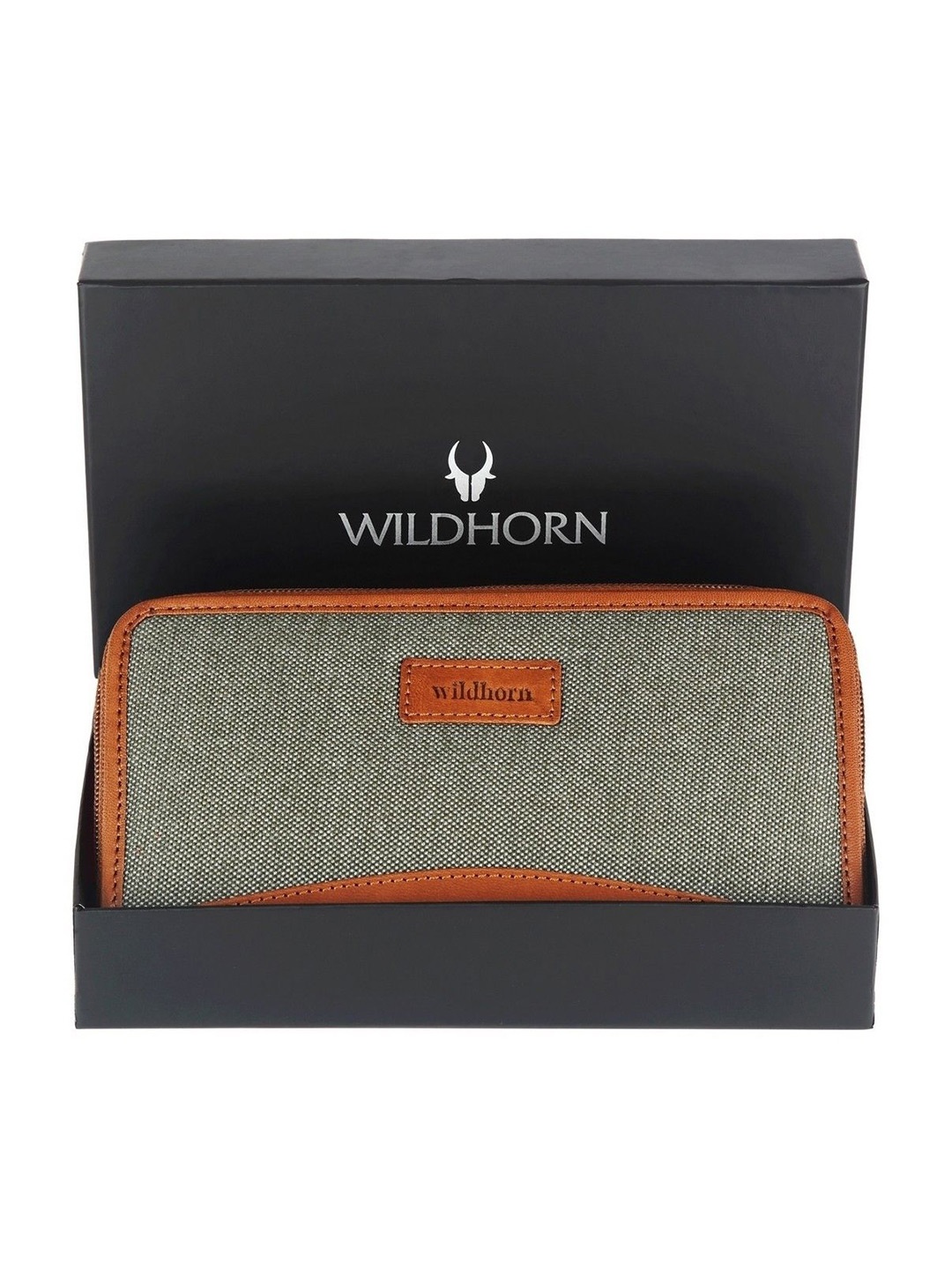 

WildHorn Women Canvas Zip Around Wallet, Olive