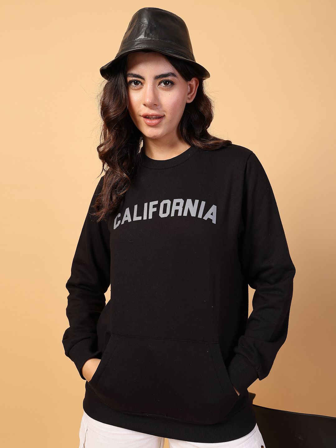 

Rigo Women Cotton Printed Sweatshirt, Black