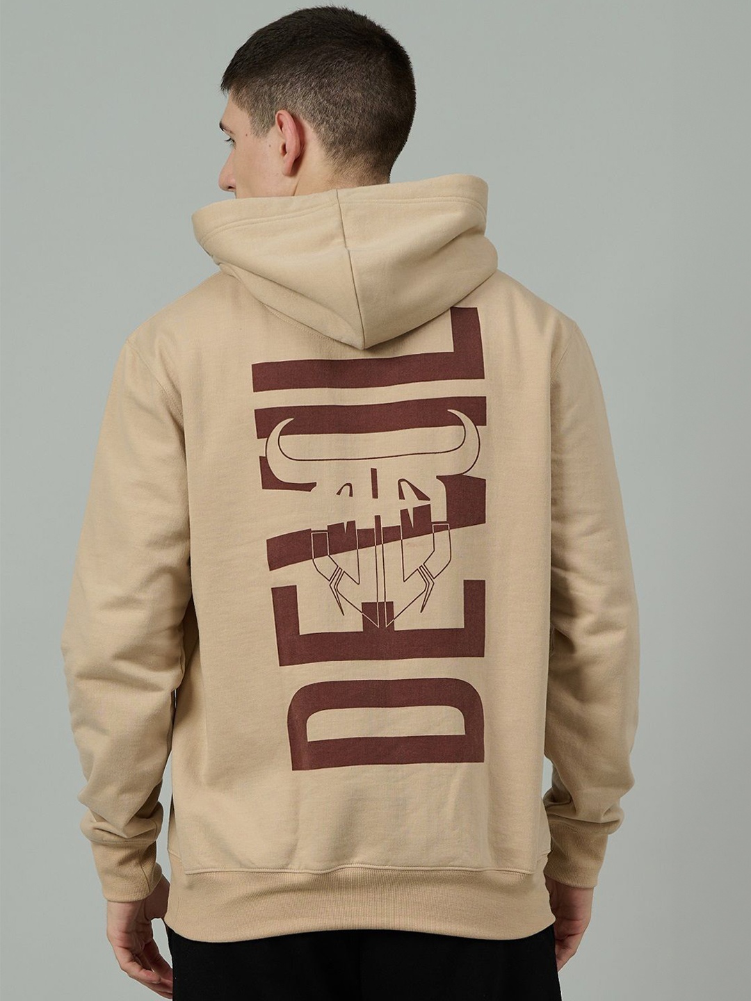 

GO DEVIL Men Printed Hooded Sweatshirt, Beige