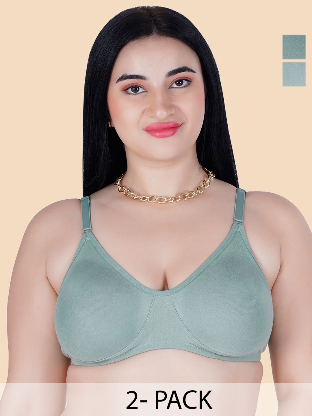 

KOMLI Women Pack of 2 Full Coverage Cotton T-shirt Bra, Olive