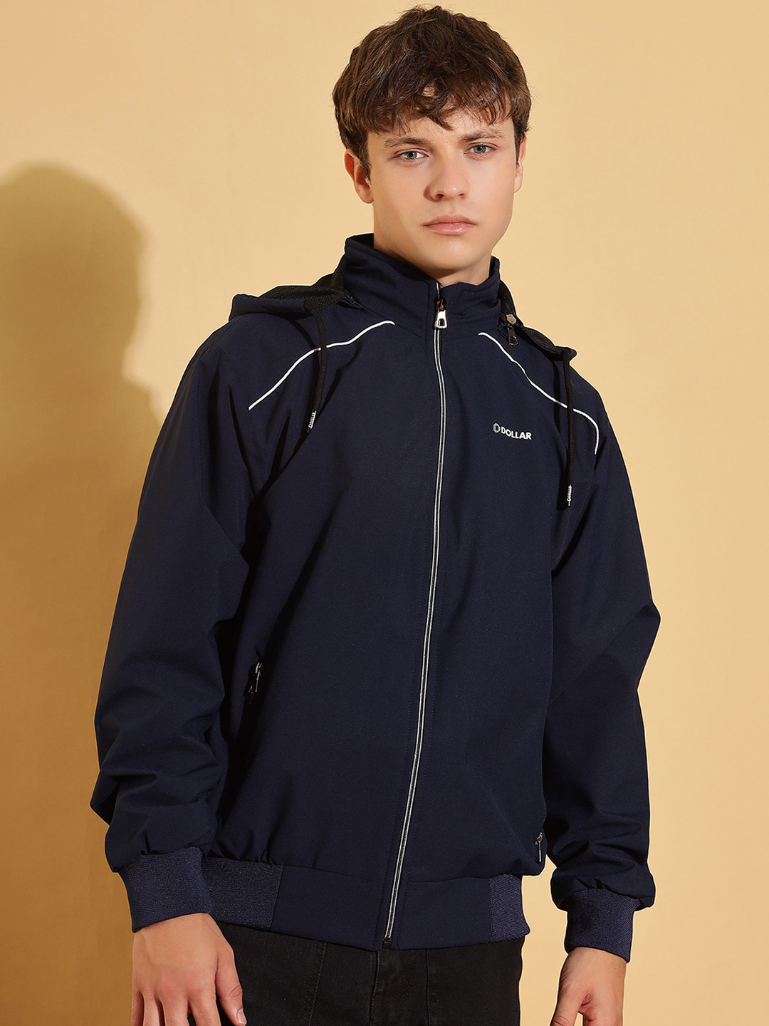 

Dollar Men Hooded Solid Casual Bomber Jacket, Navy blue