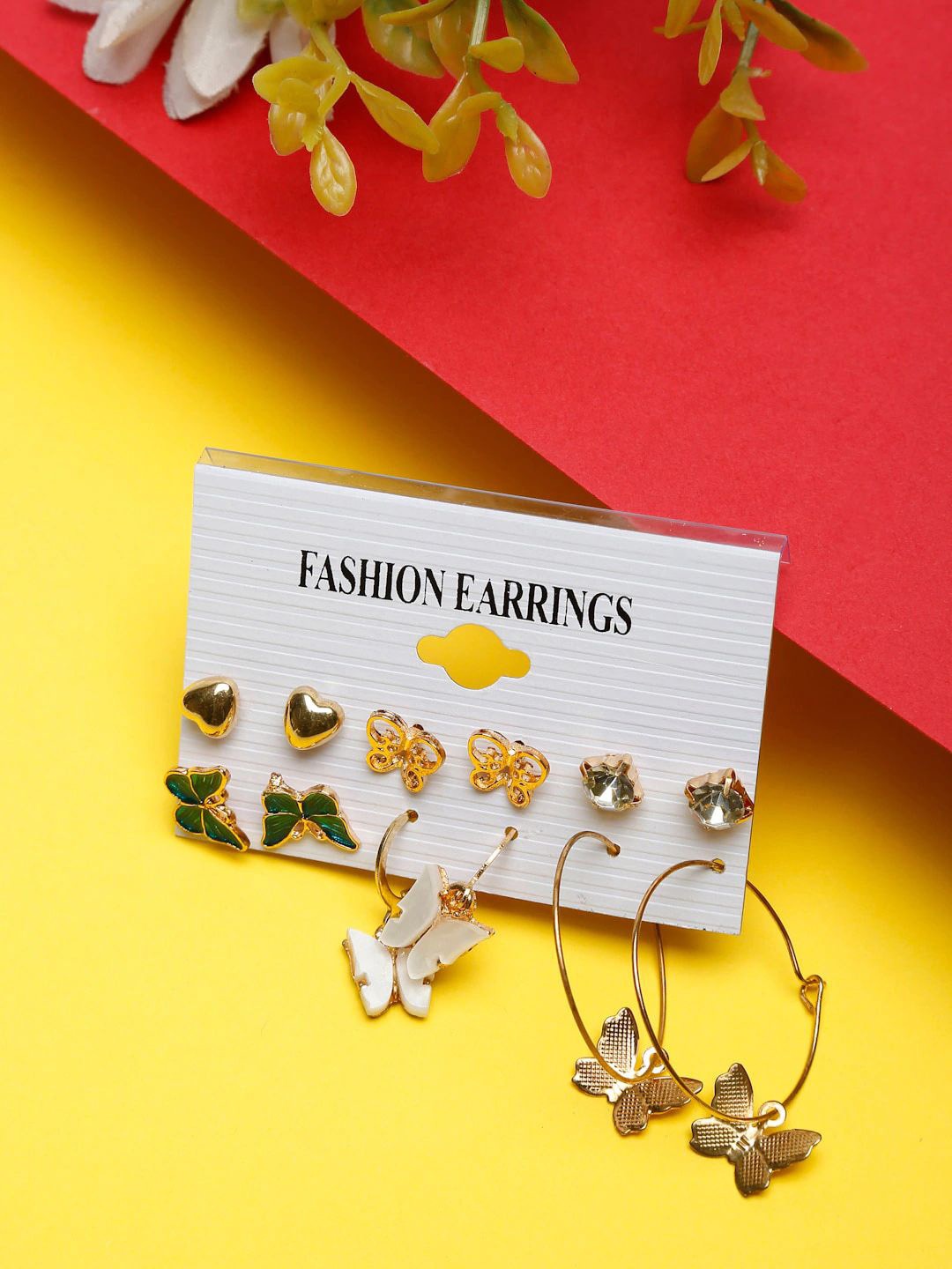 

YouBella Pack Of 12 Gold Plated Artificial Stones Studded Contemporary Drop Earrings