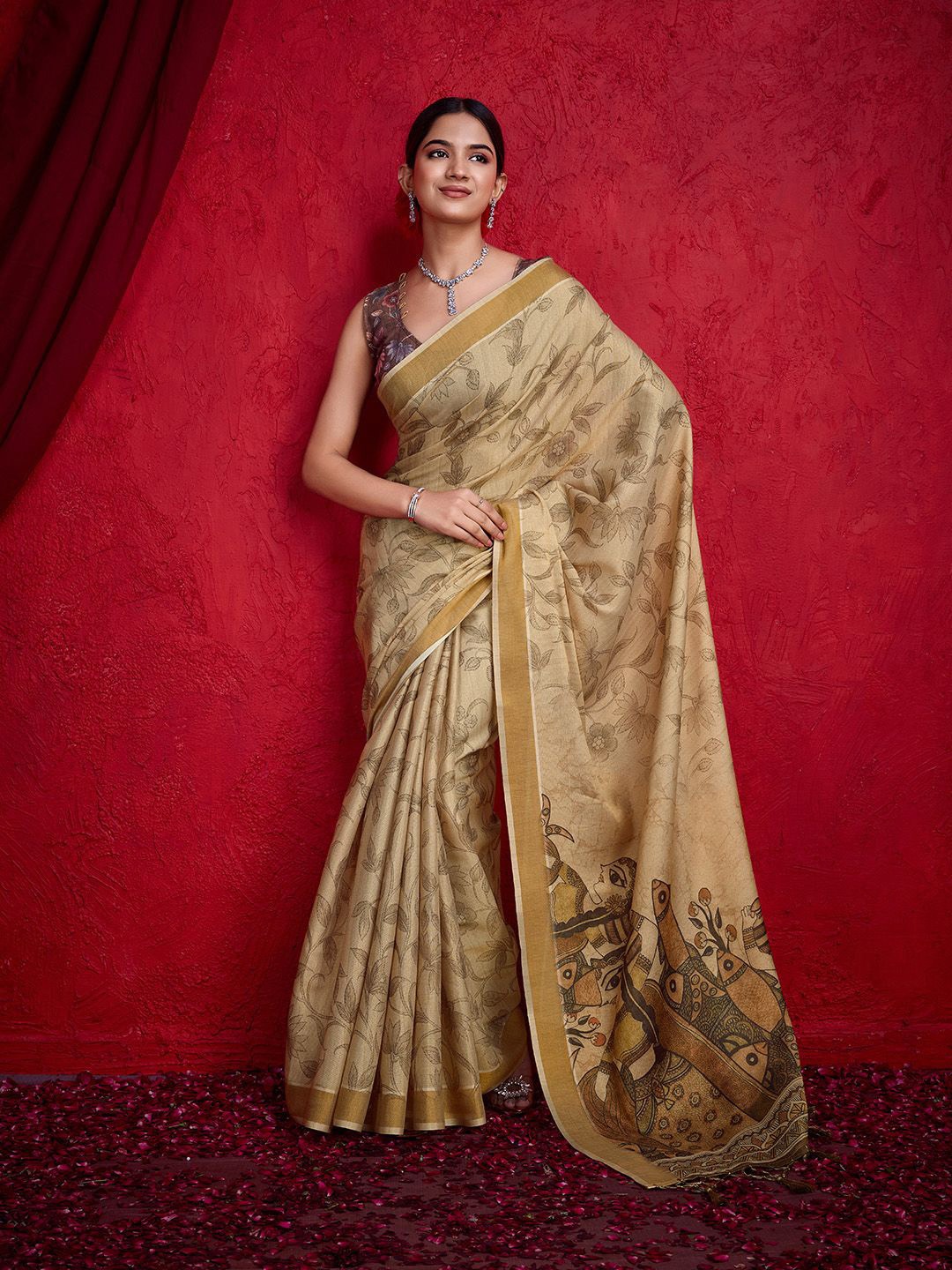 

Ishin Ethnic Motifs Festive Zari Saree, Beige