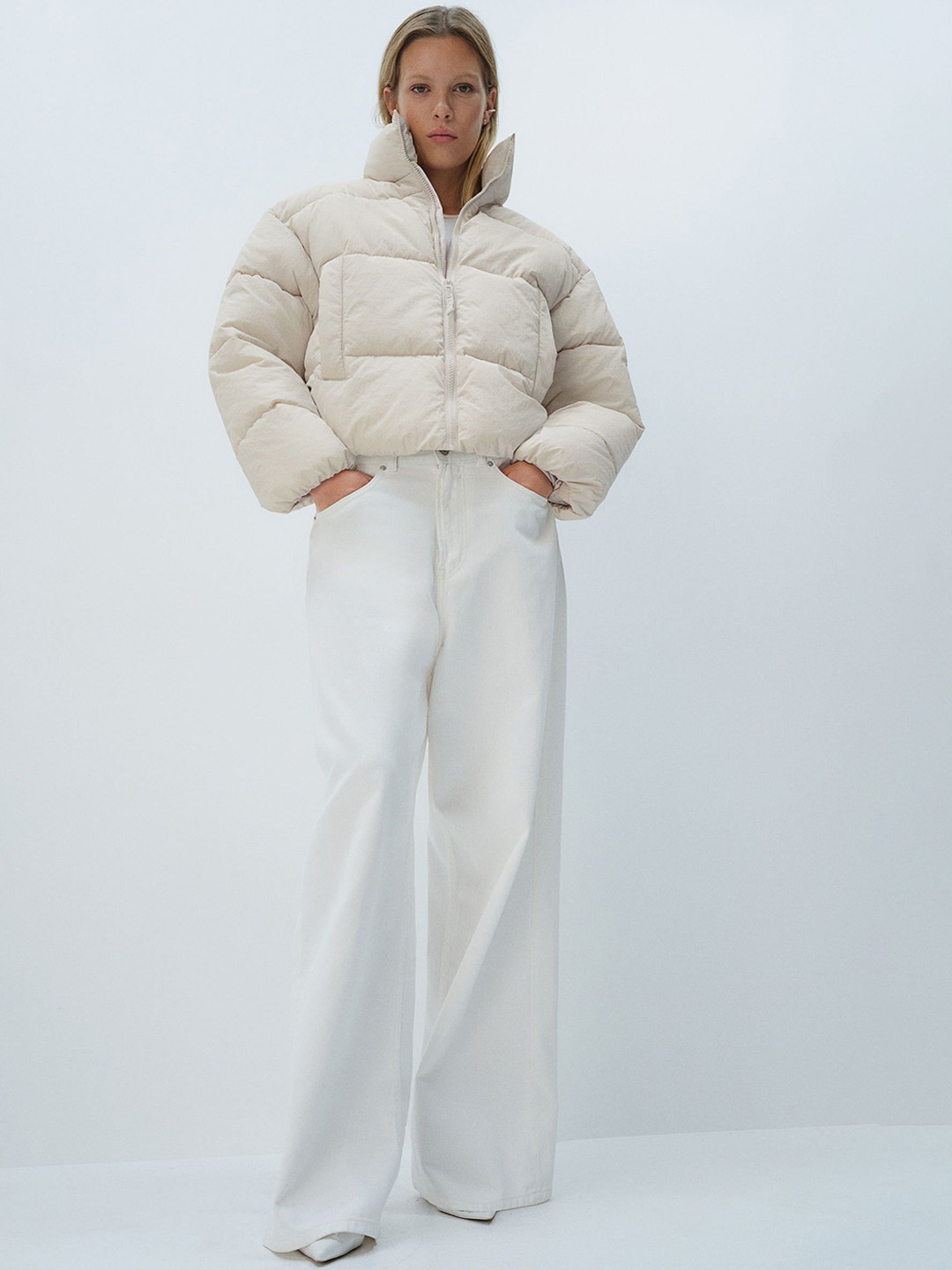 

H&M Short Puffer Jacket, Beige