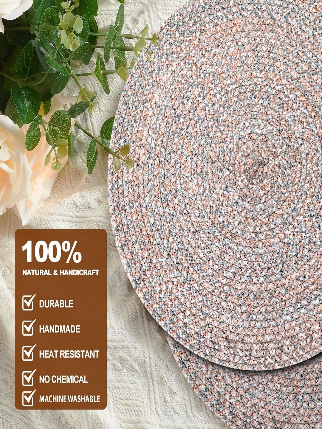 

LADLI JEE 2-Pcs Beige Textured Round Table Placemat
