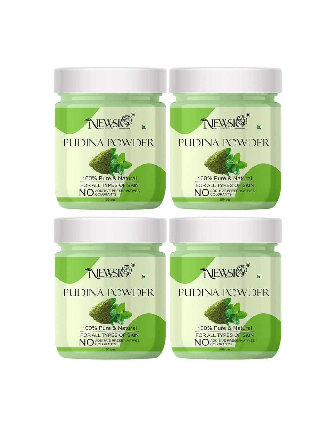 

Newsio Set Of 4 Pure & Natural Pudina Powder For Skin & Hair - 100g Each, Green