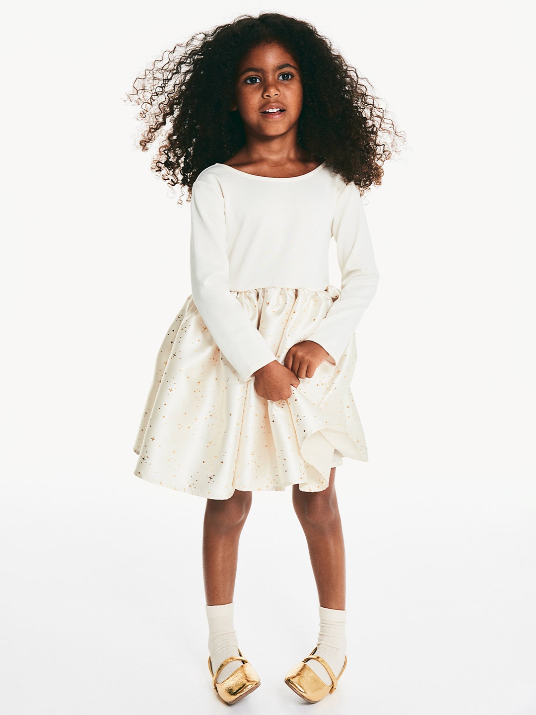 

H&M Infant Girls Flared-Skirt Dress, Beige