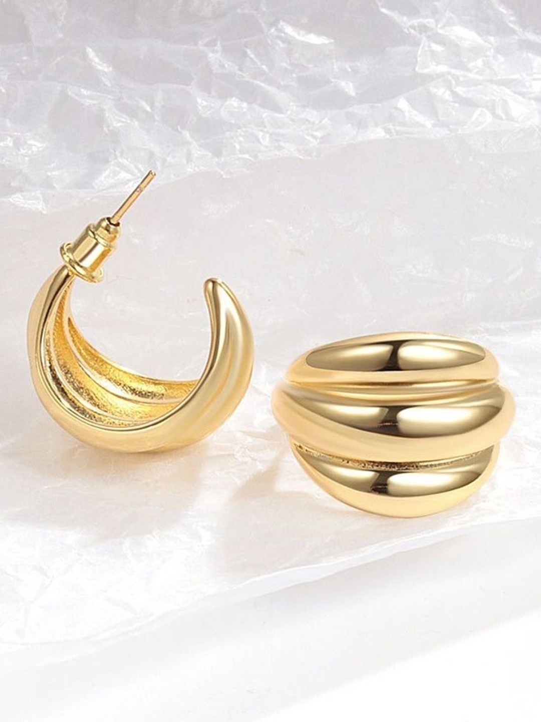 

MYKI Stainless Steel Gold-Plated Contemporary Hoop Earrings