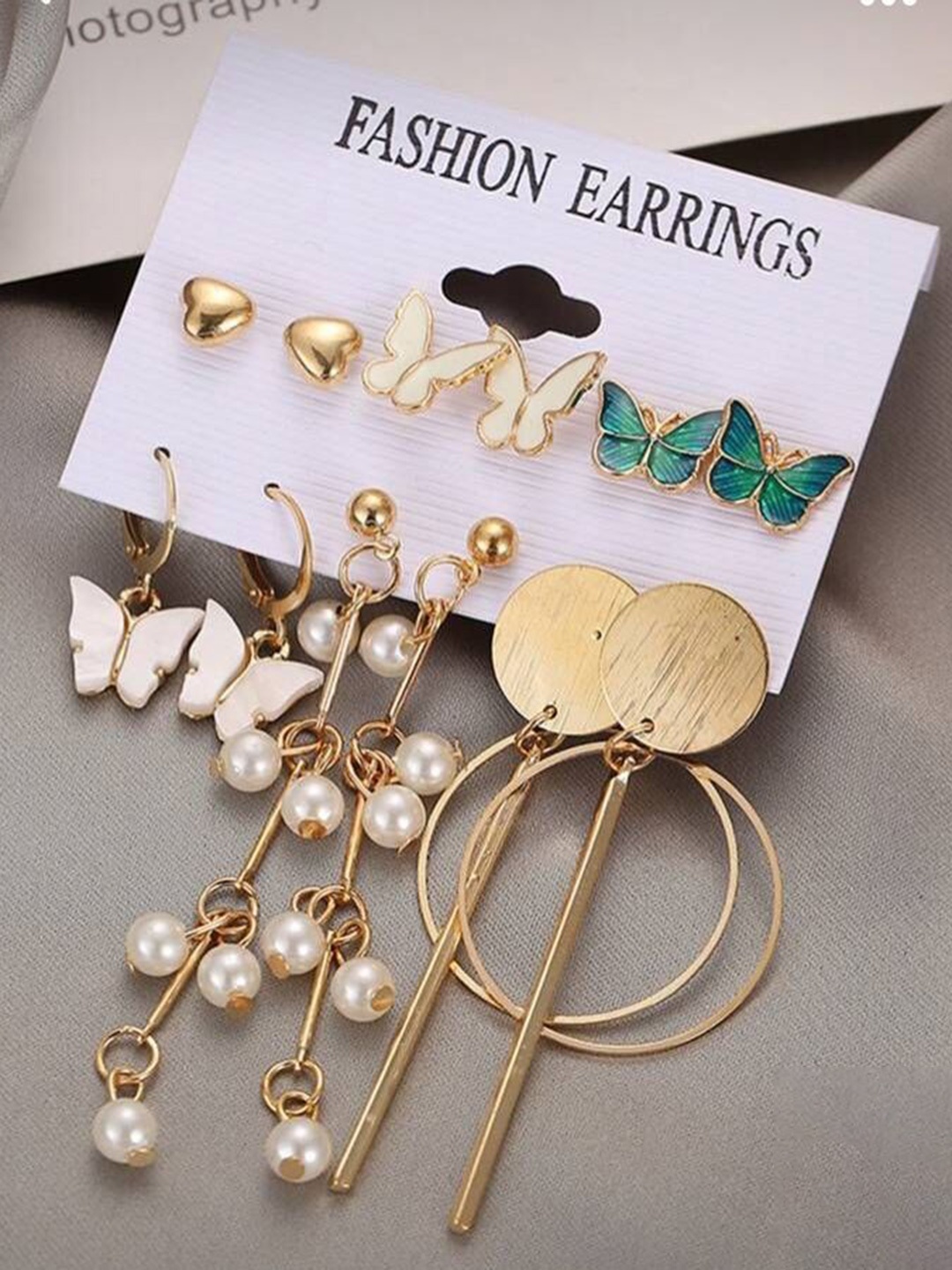 

YU FASHIONS Set Of 6 Gold-Plated Rhinestone Contemporary Drop Earrings