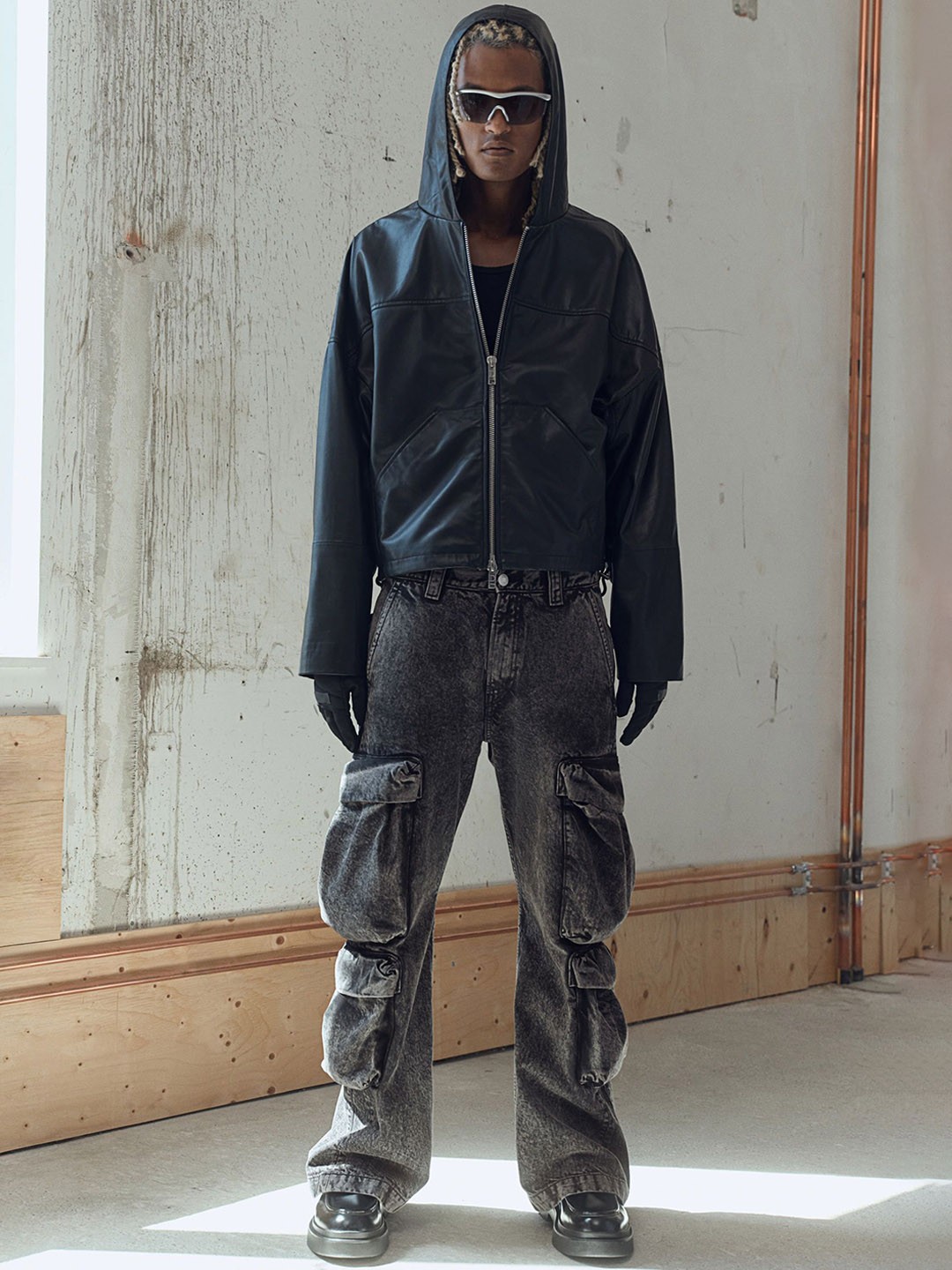 

H&M Bootcut Loose Cargo Jeans, Grey