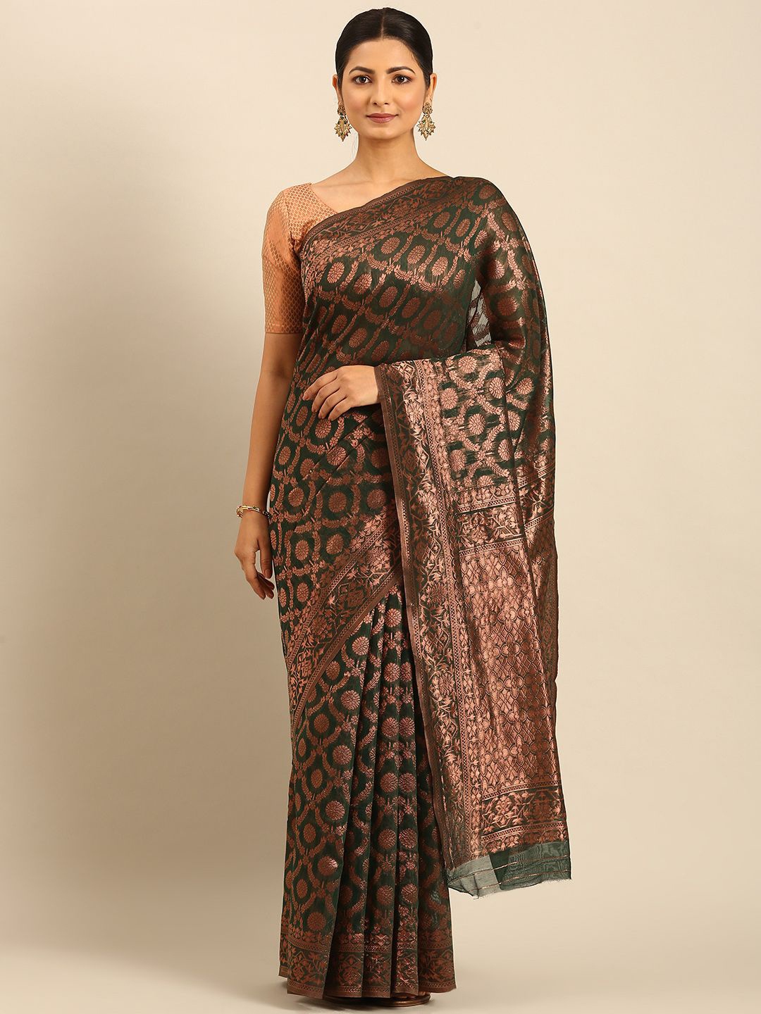 

Mitera Woven Design Zari Saree, Green