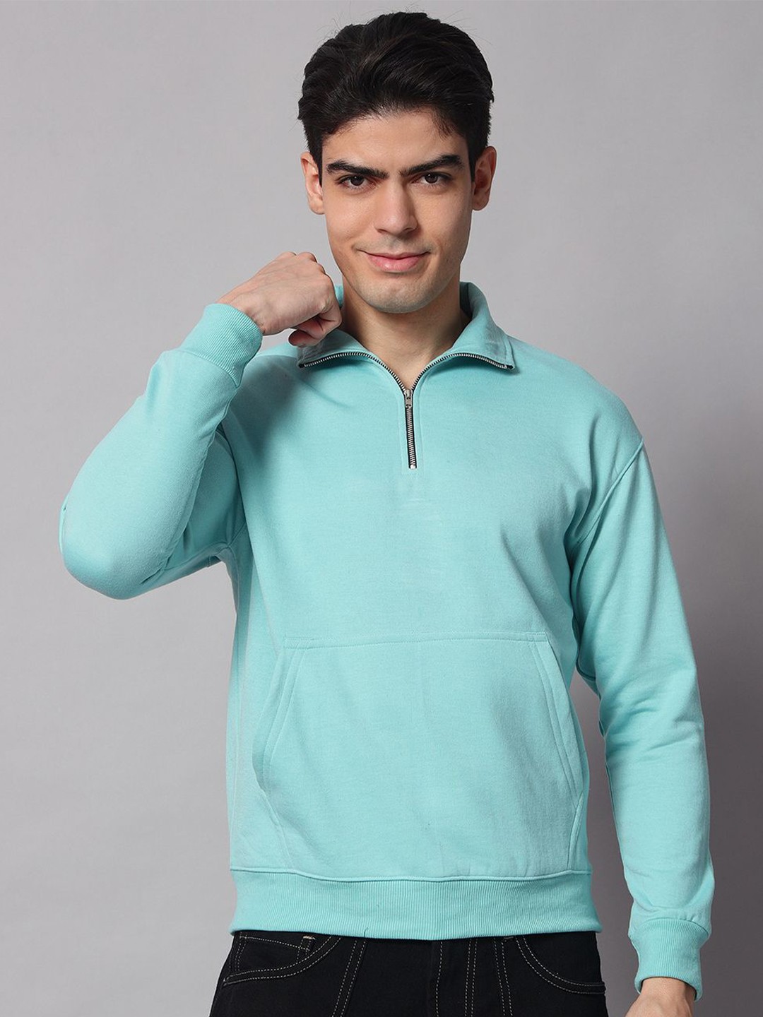 

Obaan Men High Neck Half Zipper Pullover, Sea green