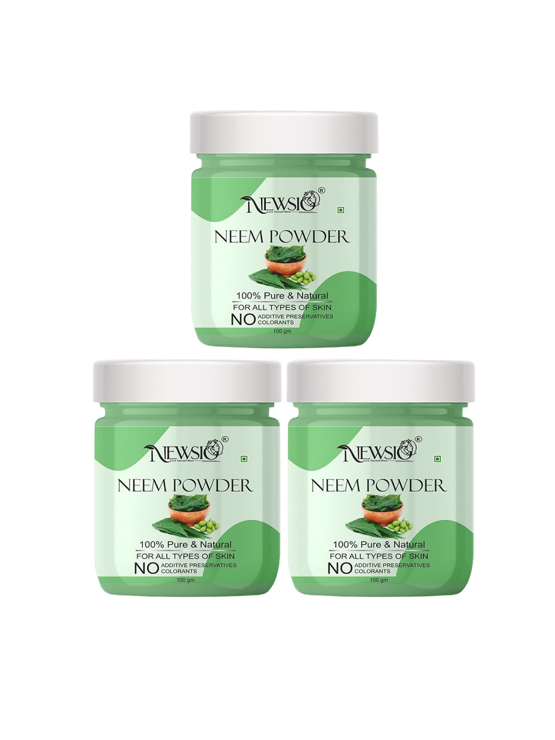 

Newsio Set Of 3 100 % Pure & Natural Neem Powder- 100 g Each, Green