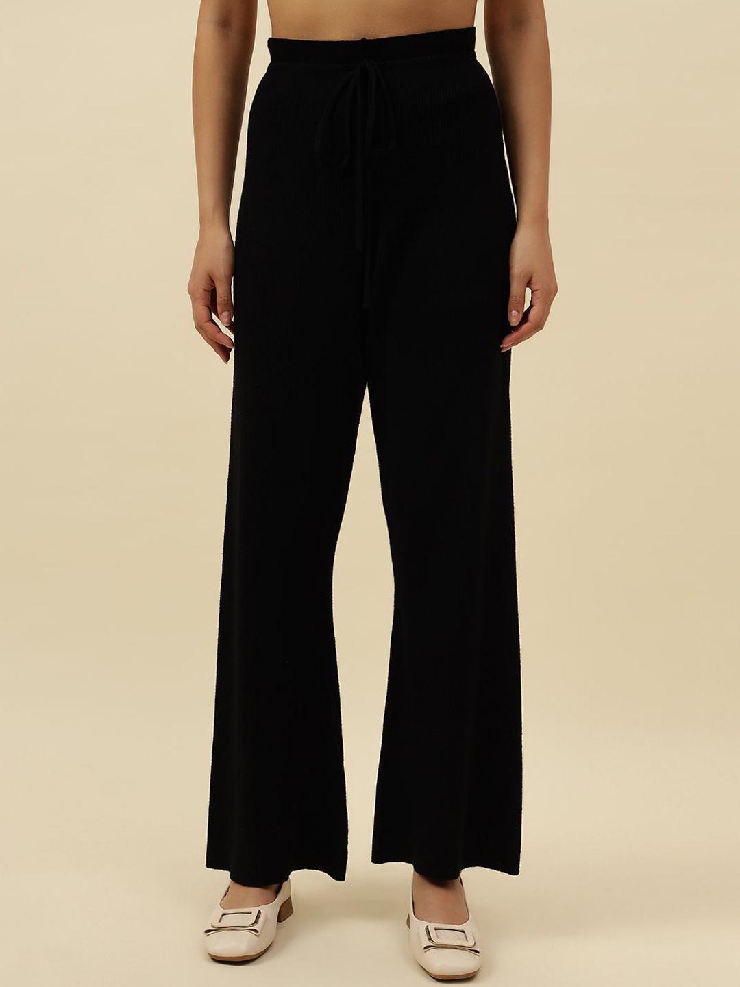 

Beatnik Women Smart Wide Leg High-Rise Trousers, Black