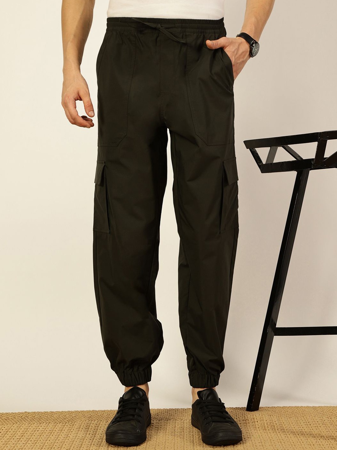 

Thomas Scott Men Smart Loose Fit Easy Wash Cargos Trousers, Black