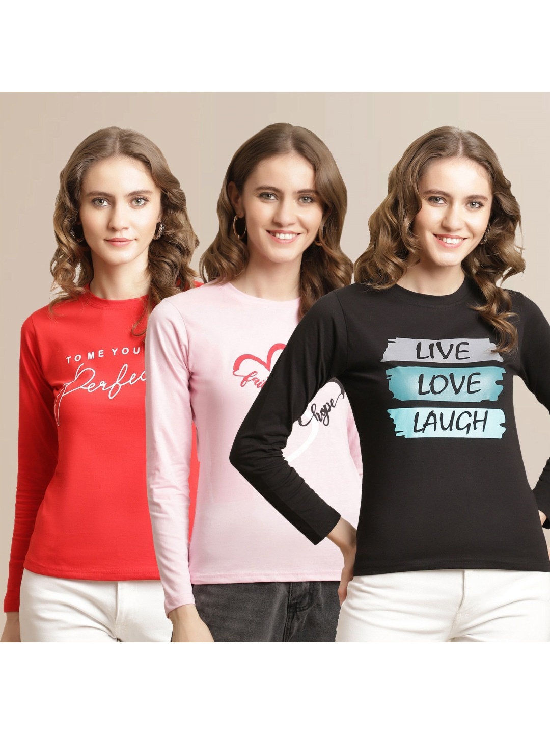 

Metronaut Women Pack Of 3 Printed Round Neck Cotton T-shirts, Black