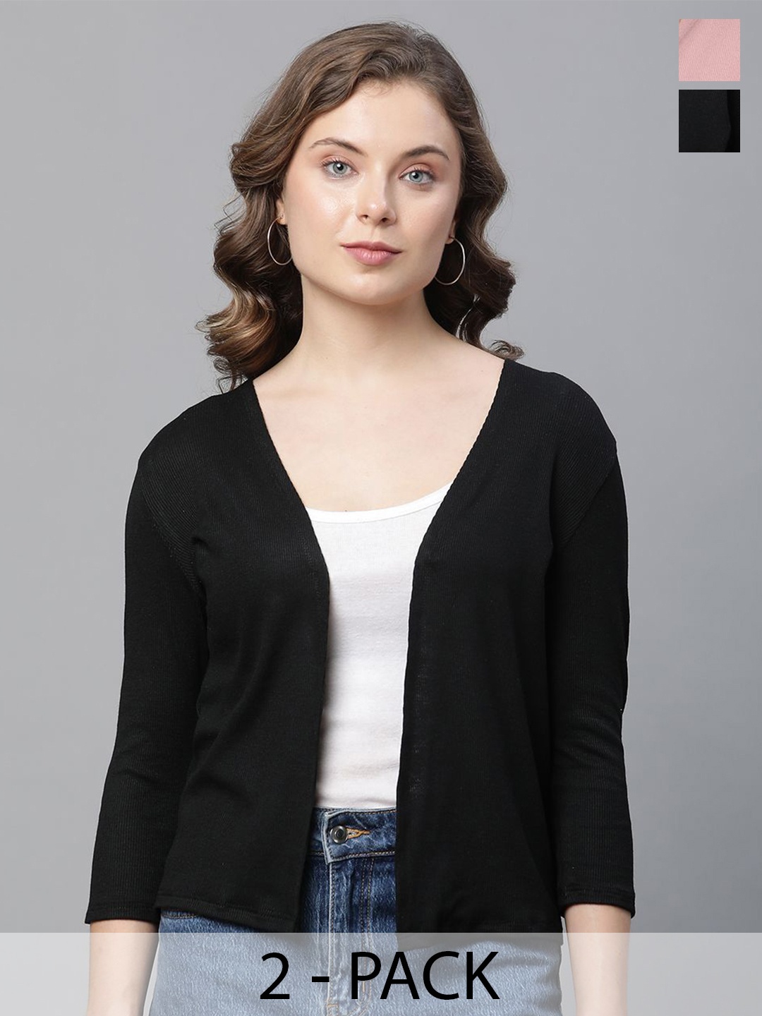 

UnaOne Pack Of 2 Pure Cotton Shrug, Black