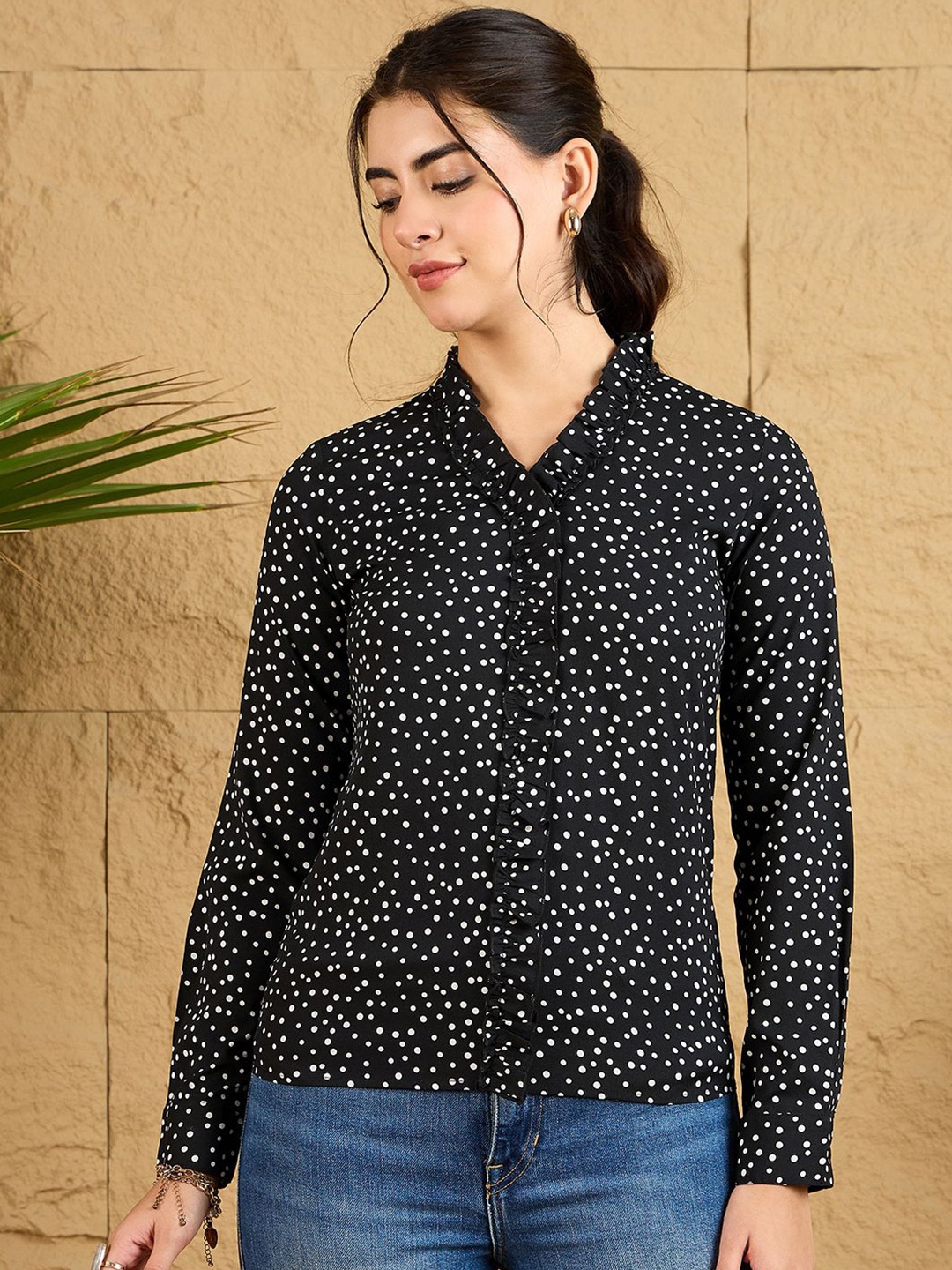 

Berrylush Women Polka Dot Printed Top, Black