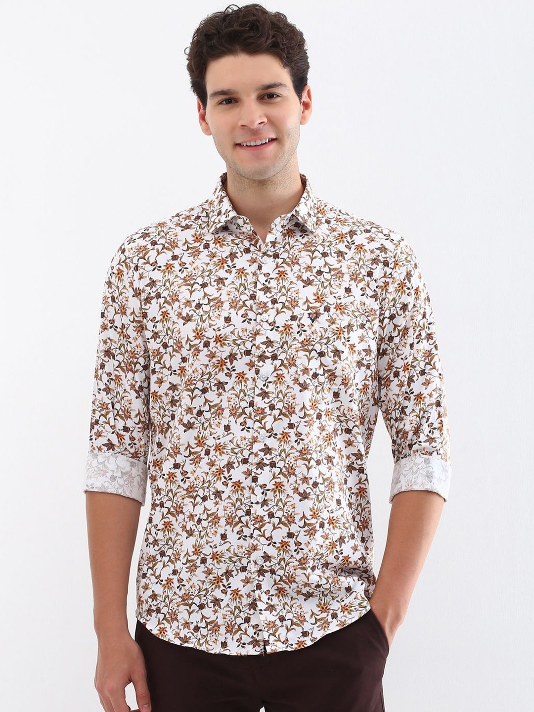 

Allen Solly Men Classic Spread Collar Floral Printed Cotton Slim Fit Casual Shirt, Off white