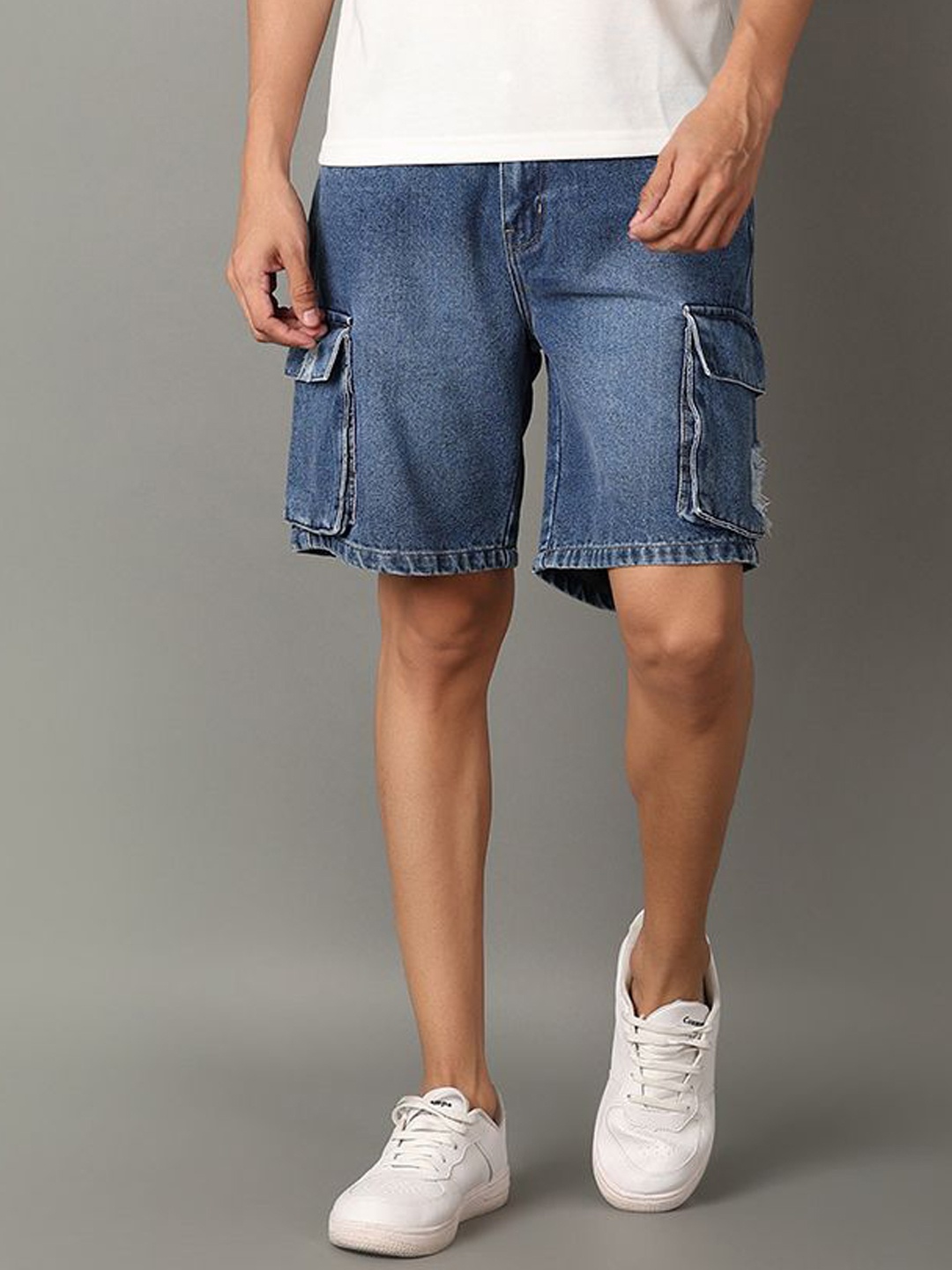 

V-Mart Men Cotton Washed Casual Shorts, Blue