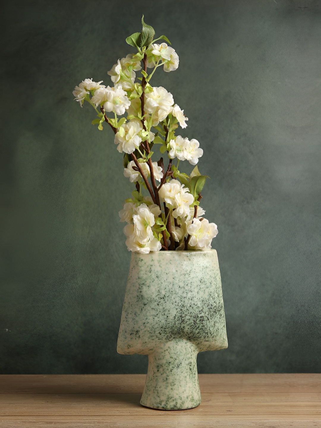 

HABERE INDIA Green & White Ceramic Flower Vase