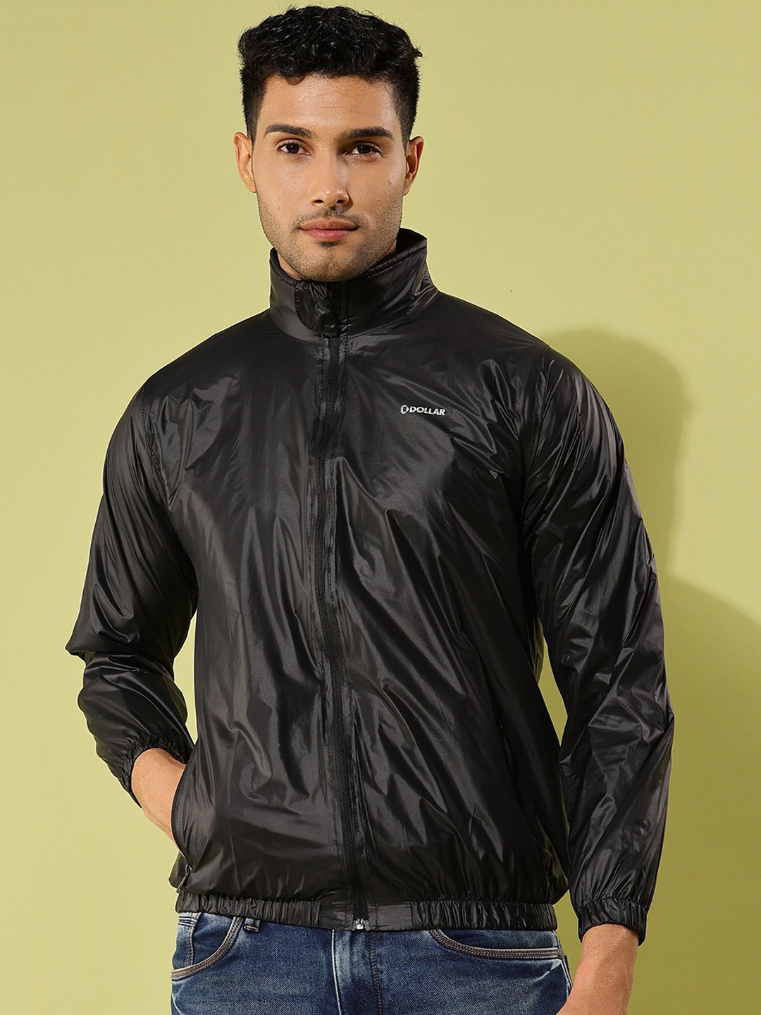 

Dollar Men Mock Collar Solid Casual Biker Jacket, Black