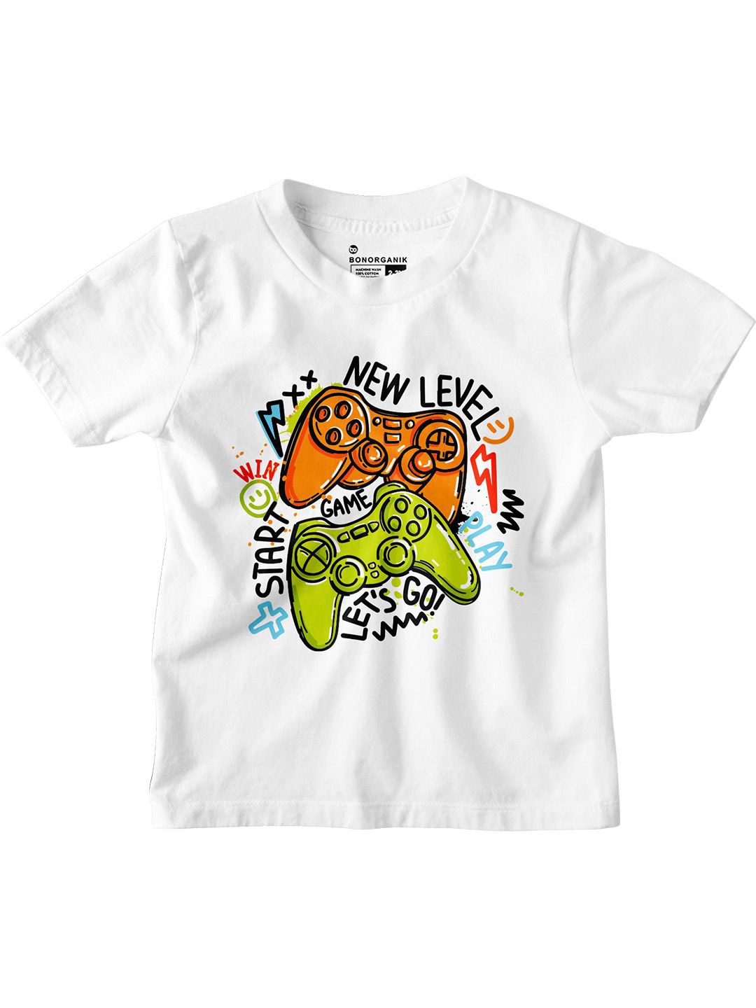 

BonOrganik Boys Graphic Printed Round Neck Cotton T-shirt, White