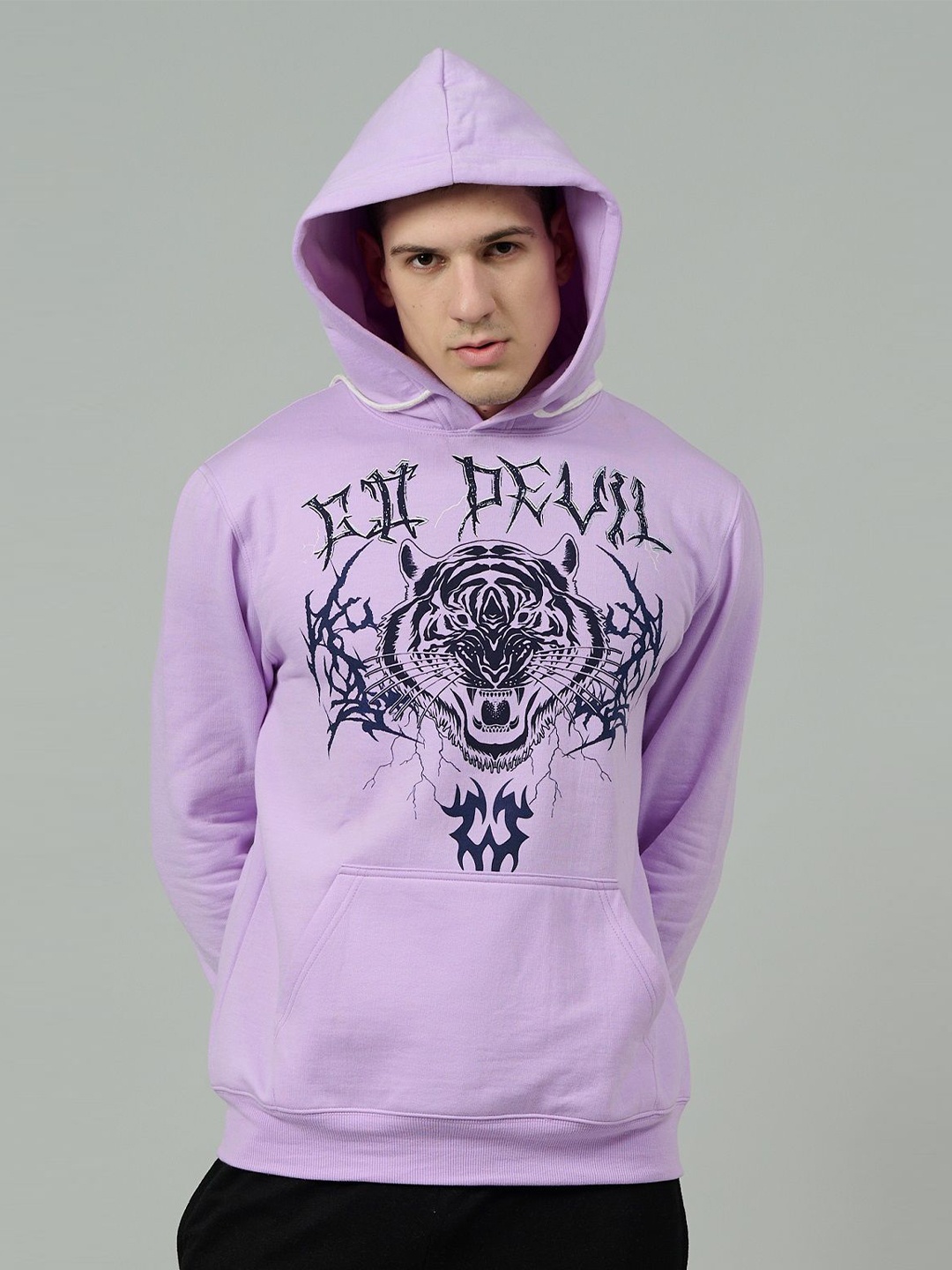 

GO DEVIL Men Graphic Printed Hooded Sweatshirt, Purple