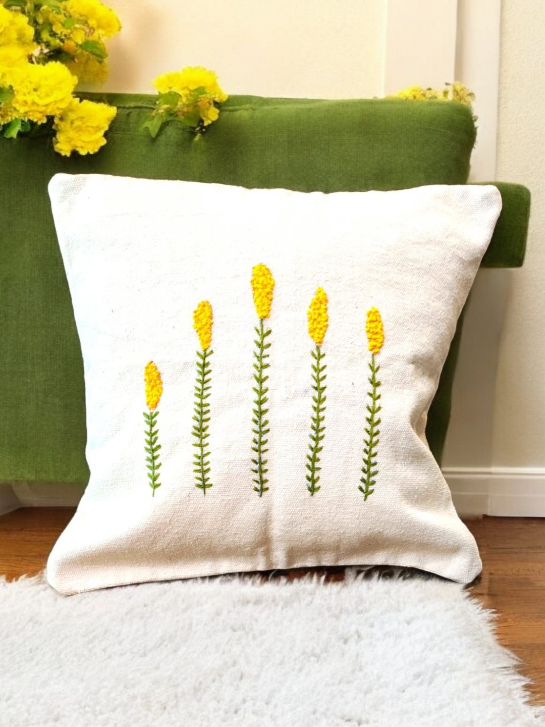

INTERIORQUOTIENT Off White & Orange Embroidered Square Cushion Covers