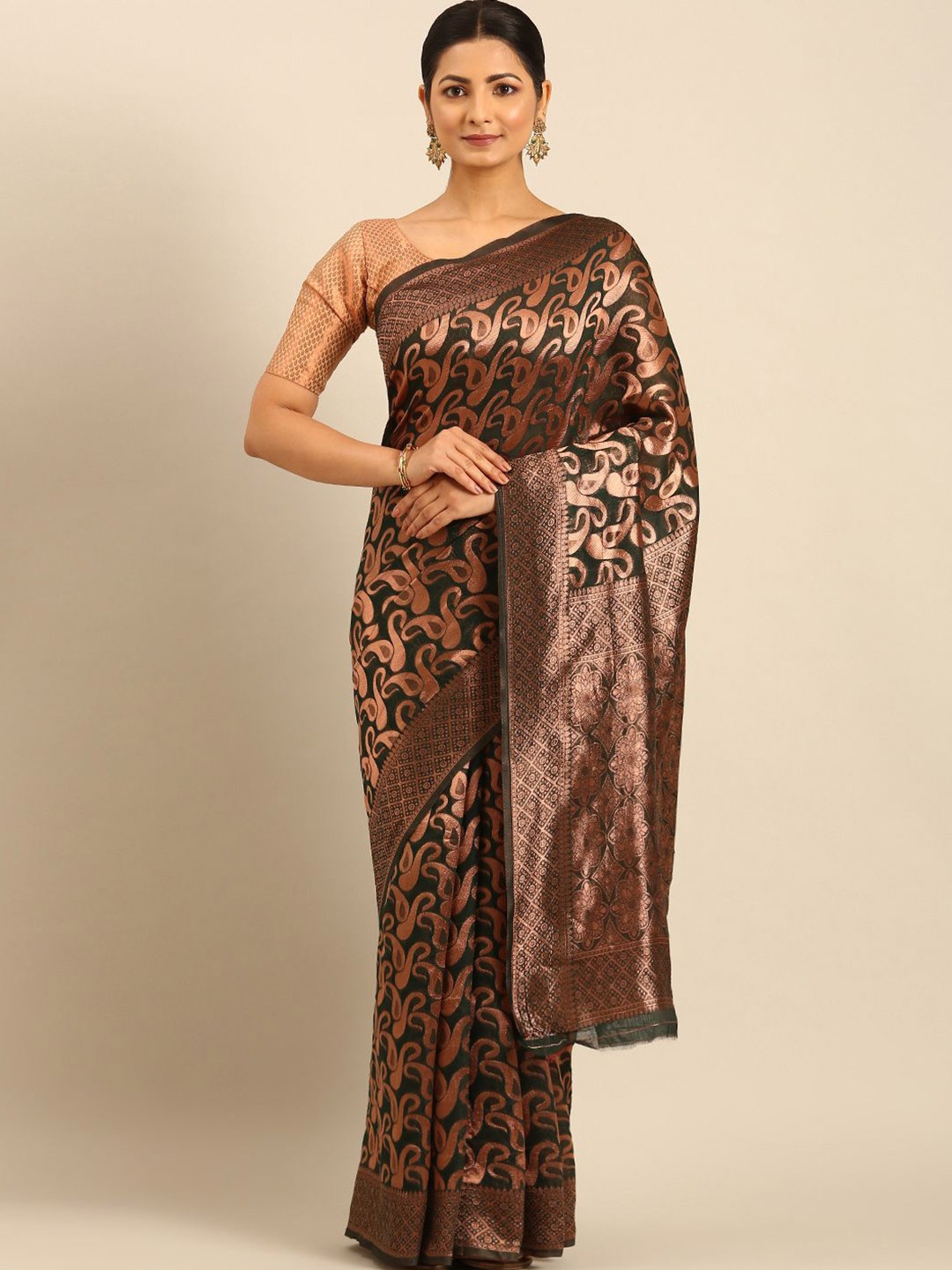 

Mitera Woven Design Zari Saree, Green