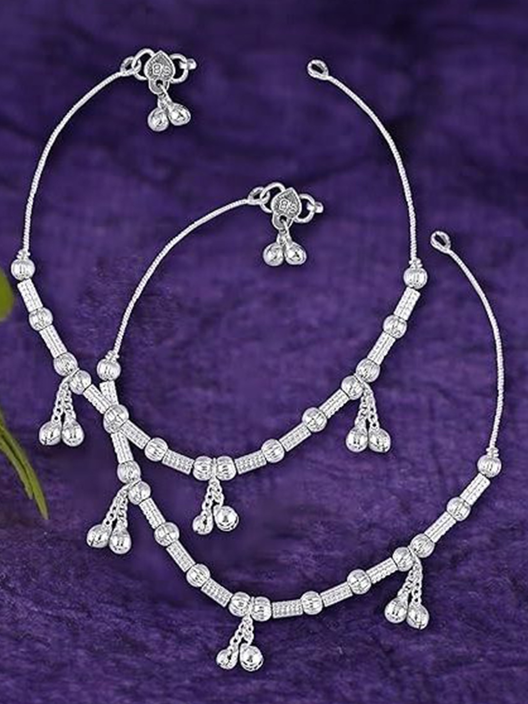 

Lila Set of 2 Silver-Plated Beaded Anklets