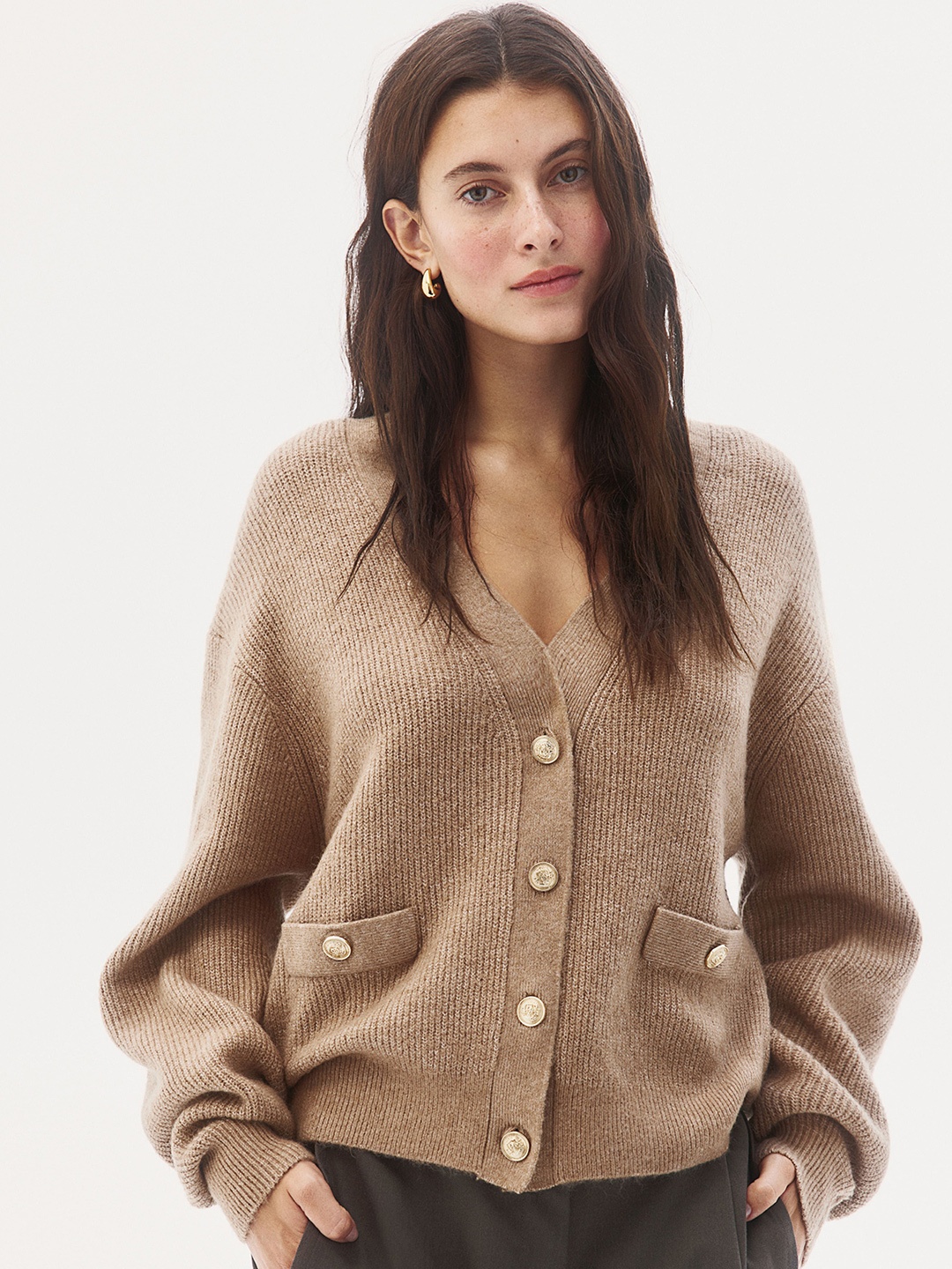 

H&M Rib-Knit Cardigan, Brown