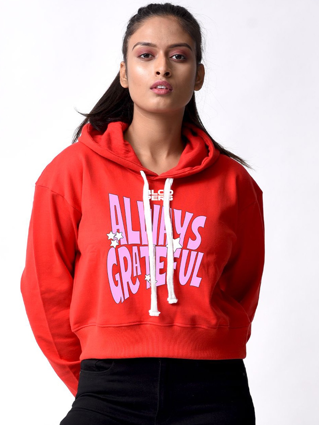 

Bloopers Store Women Printed Hooded Sweatshirt, Red