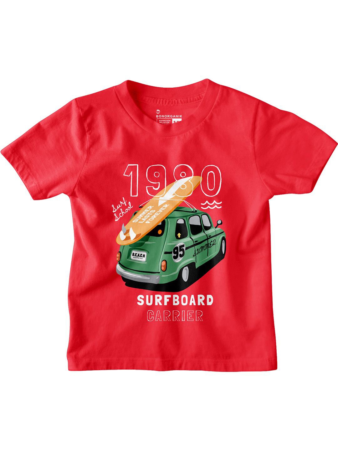 

BonOrganik Boys Graphic Printed Round Neck Cotton T-shirt, Red