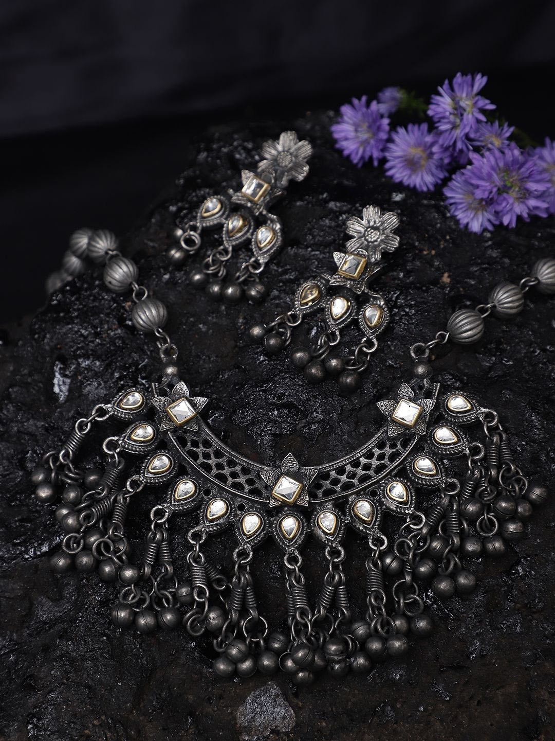 

YouBella Silver-Plated Stone Studded Jewellery Set