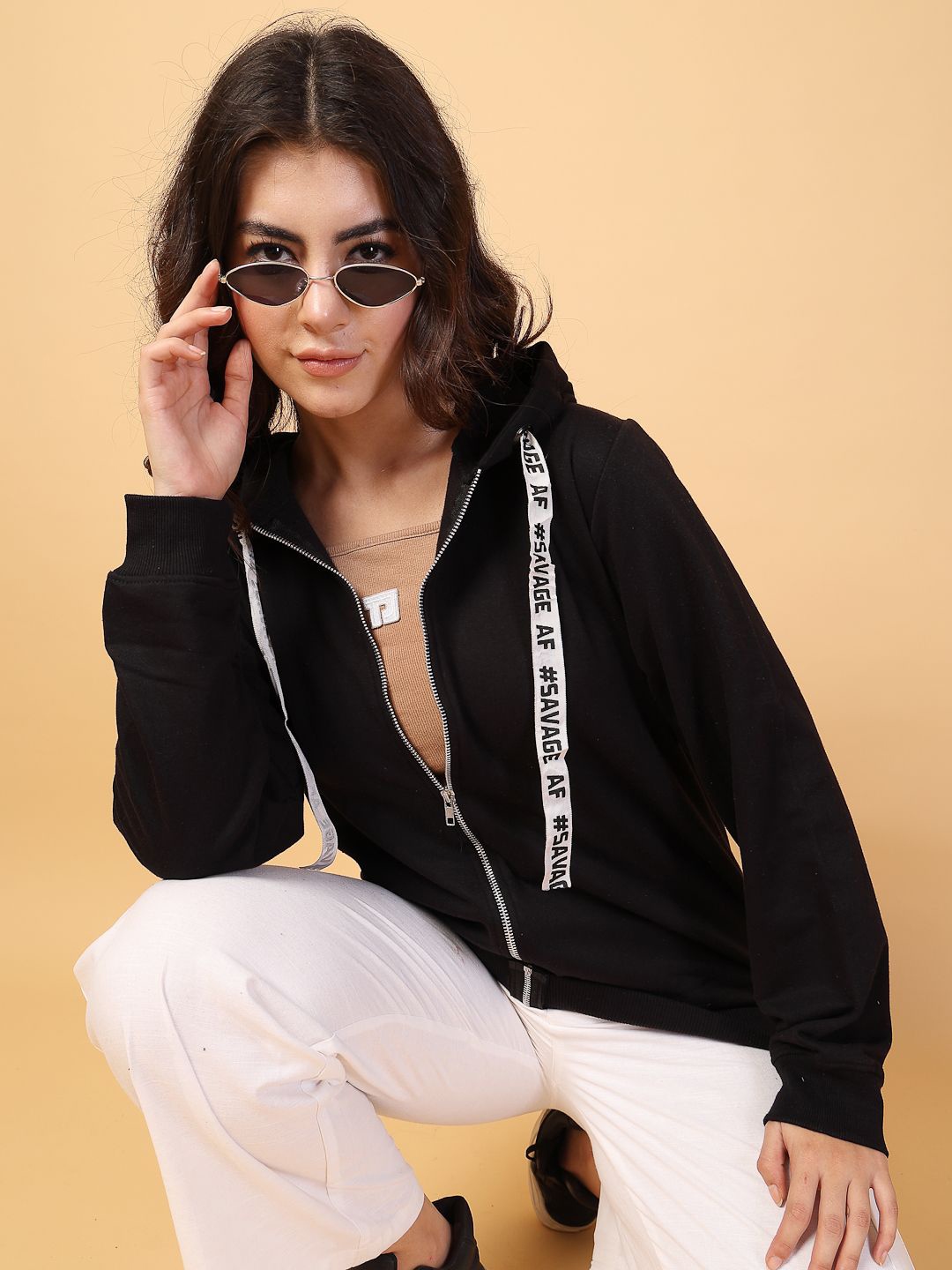 

Rigo Women Cotton Hooded Sweatshirt, Black