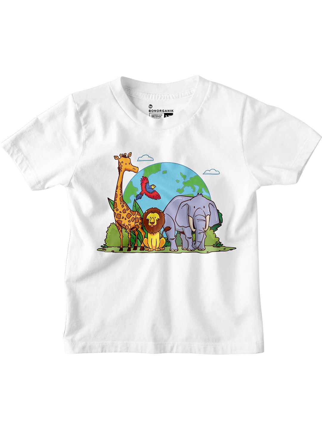 

BonOrganik Boys Graphic Printed Round Neck Cotton T-shirt, White