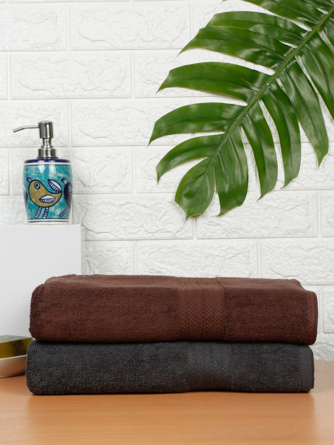 

Creeva Grey & Brown 2 Pieces Cotton 550 GSM Bath Towel