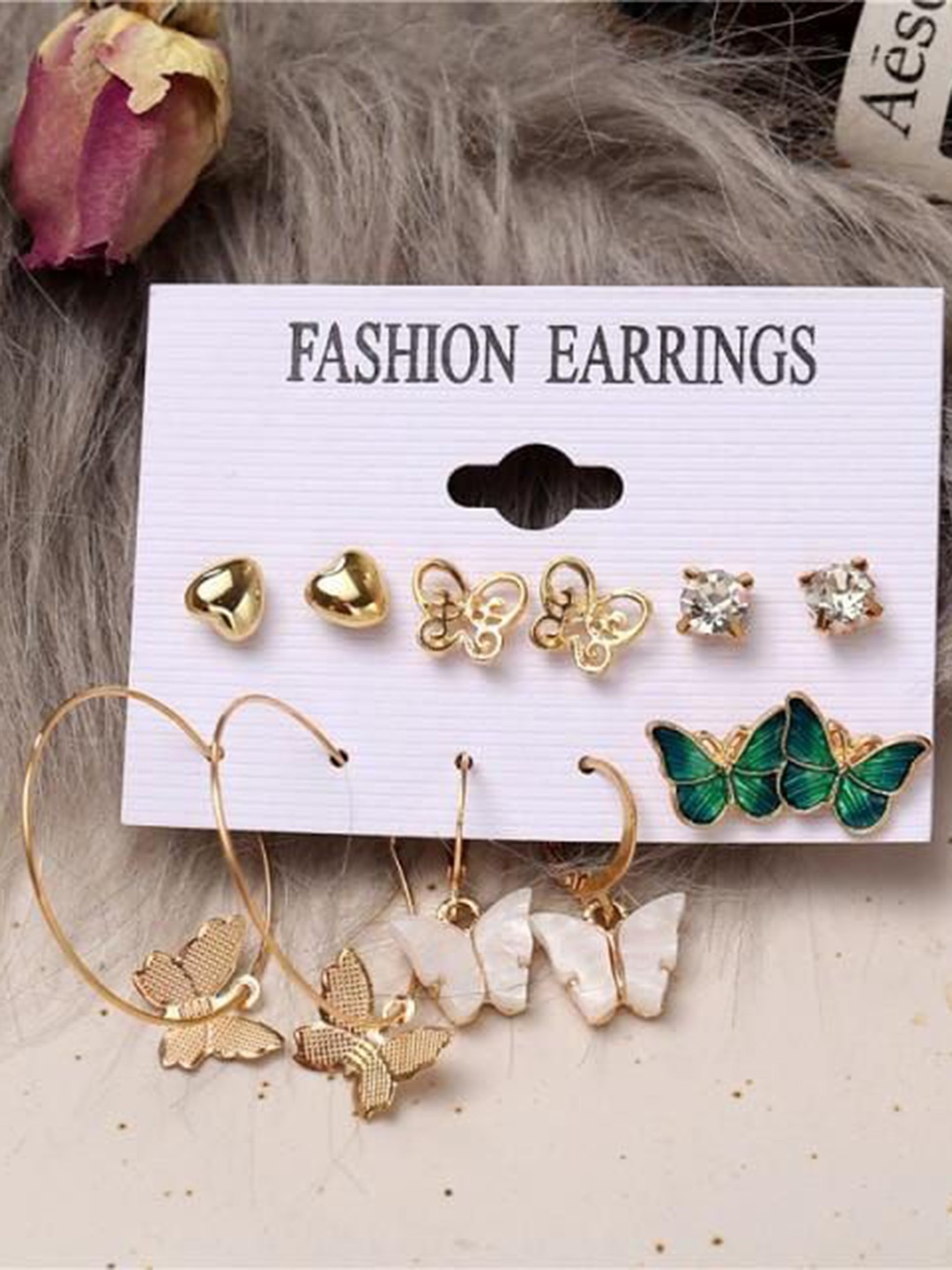 

YU FASHIONS Set Of 6 Gold-Plated Rhinestone Studded Contemporary Hoop Earrings