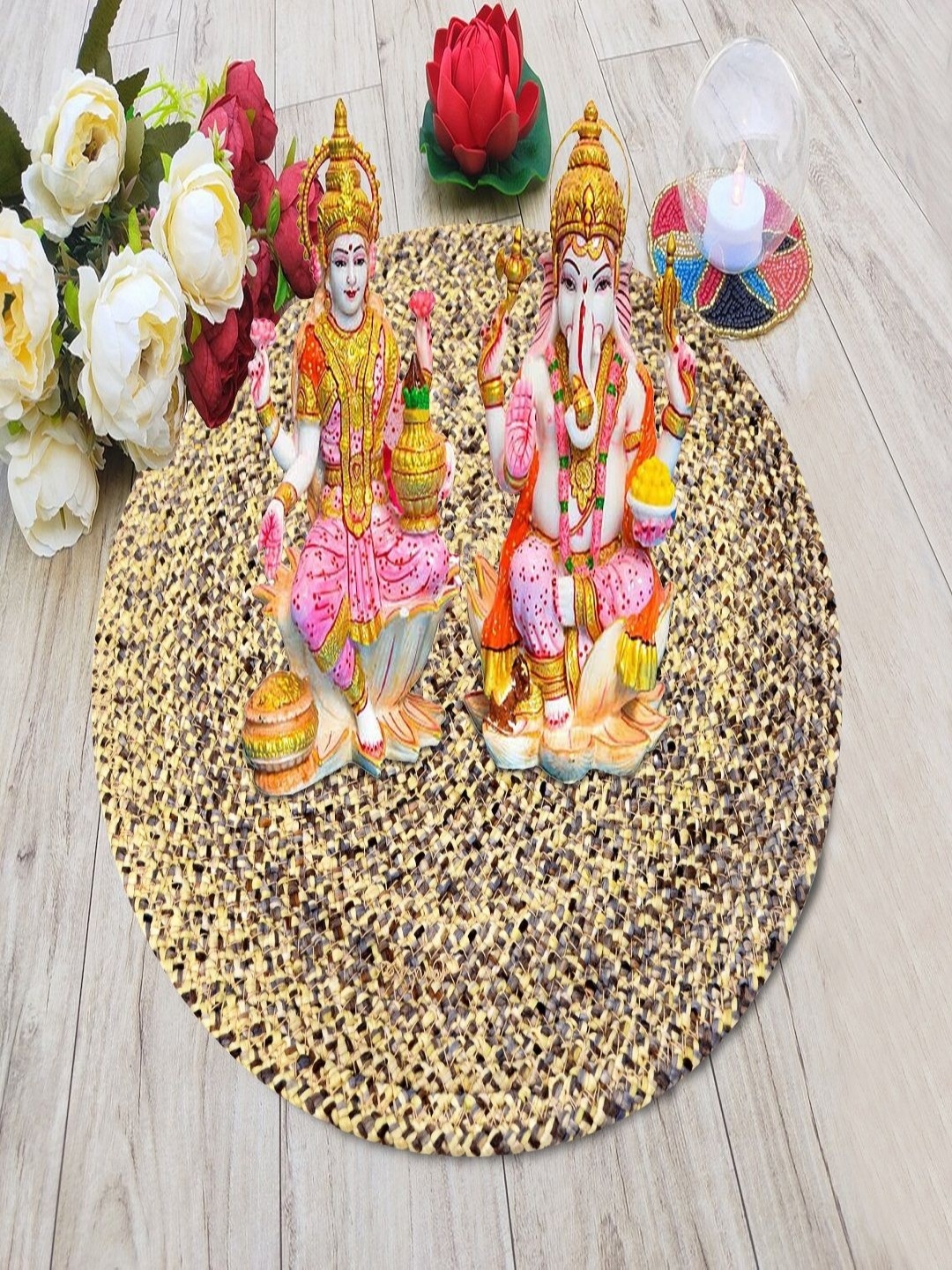 

LADLI JEE Beige & Blue 2 Pieces Textured Round Table Placemats