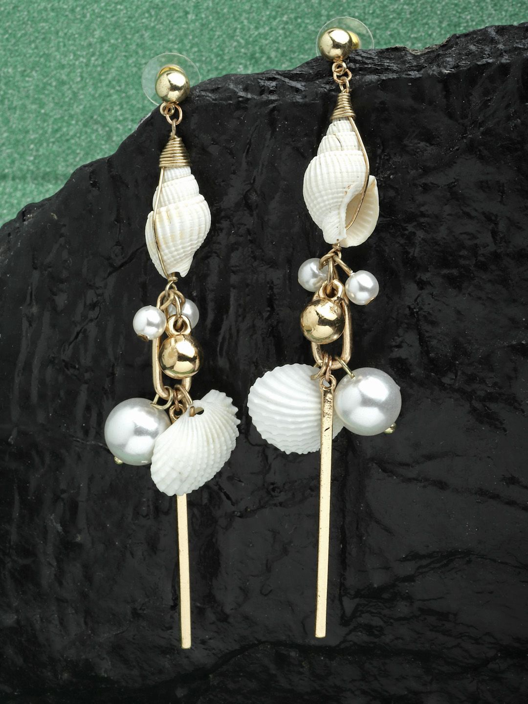 

Sanjog Gold-Plated Beaded Contemporary Drop Earrings, White